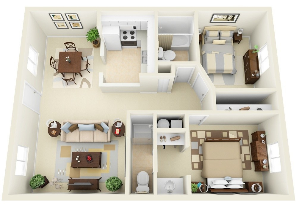 2 Bedroom Apartment/House Plans with Small House With Two Bedrooms