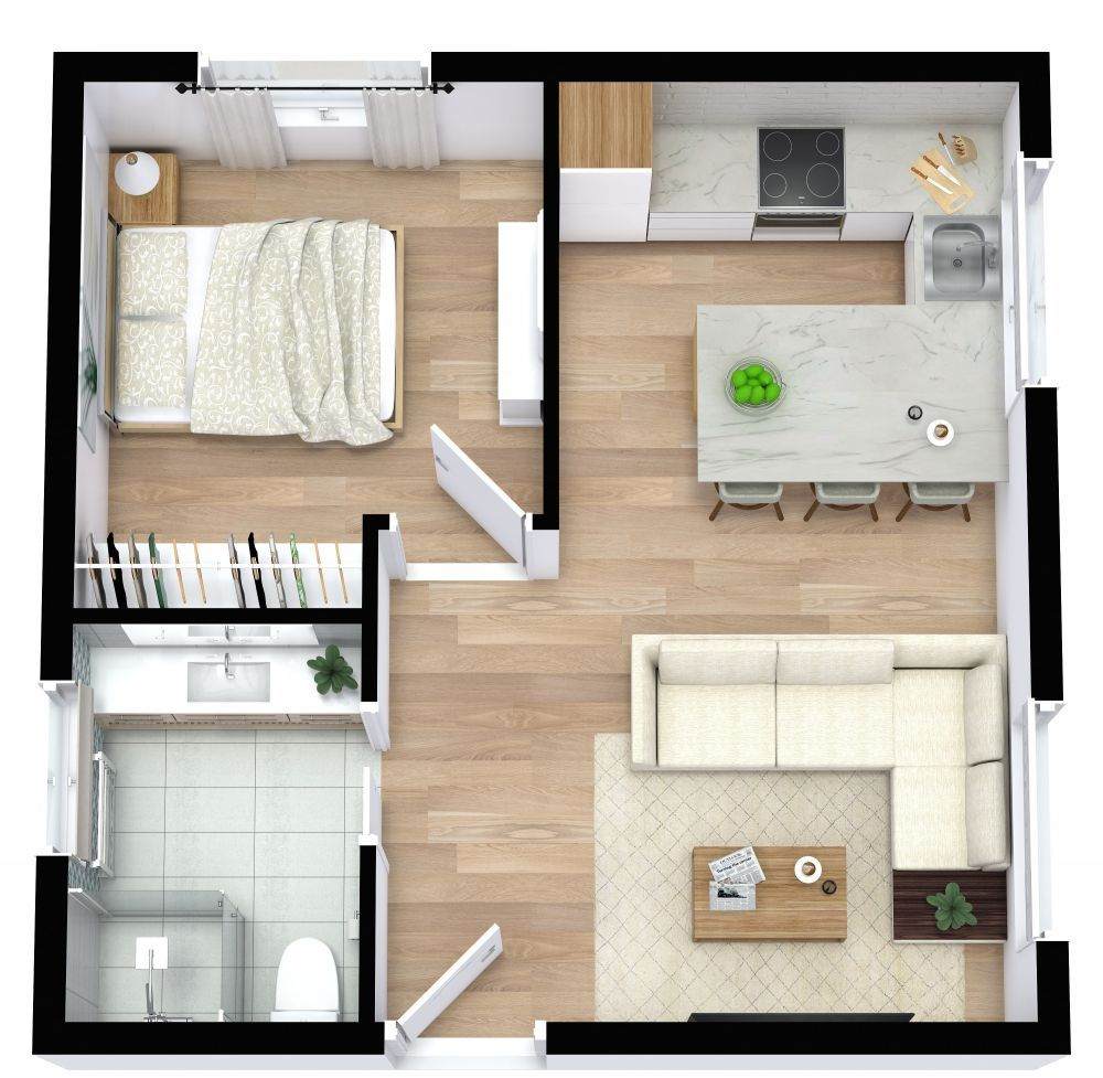 Space Saving Tiny Home Layout in Five clever layout tricks for maximizing privacy in compact dual suite guest houses