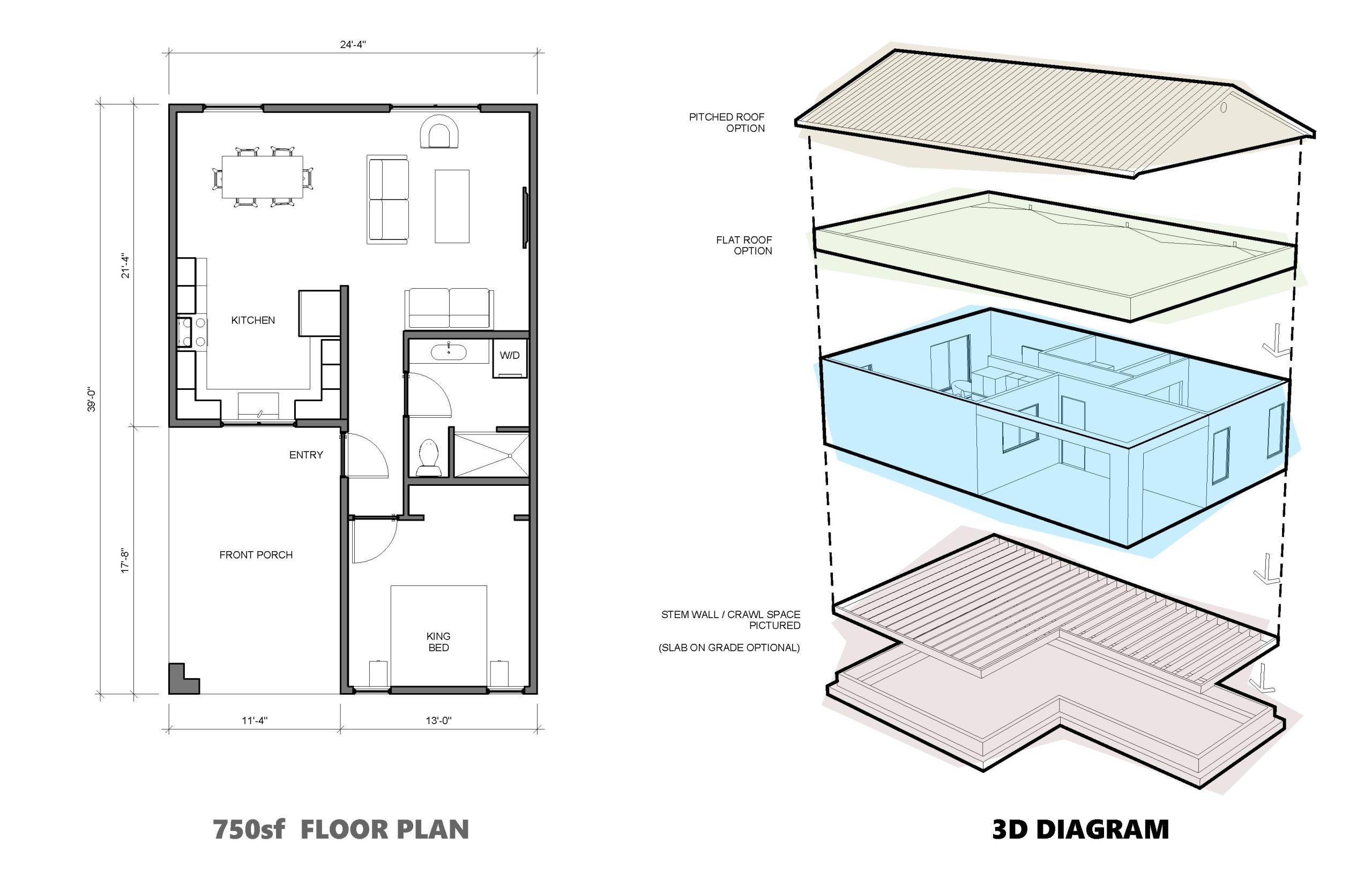750 Sq Ft Casita Floor Plan And 3D Diagram — City Of Albuquerque pertaining to How to Maximize Space in a 750 Square Foot Casita Floor Plan