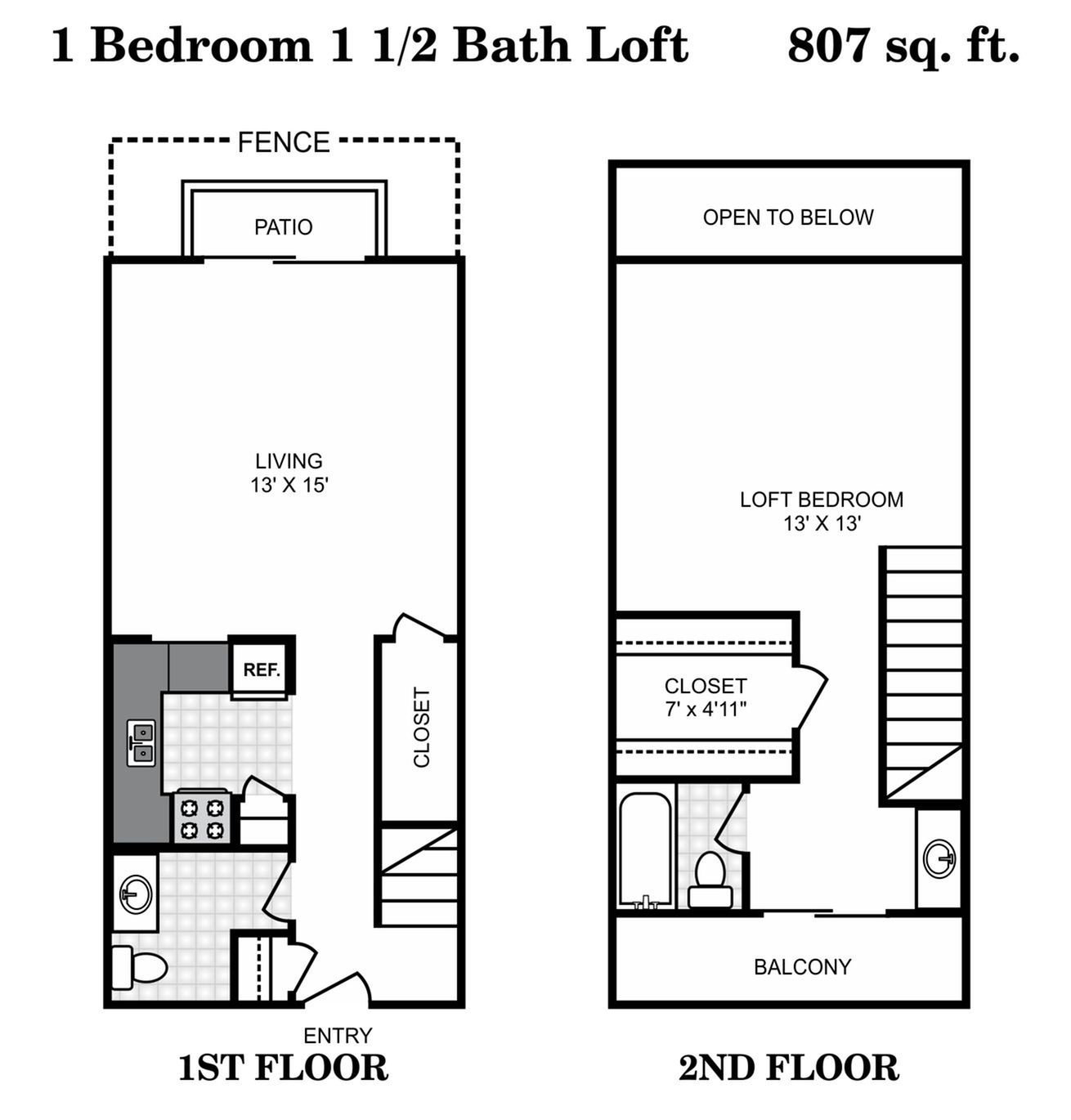 1 Bedroom / 1 1/2 Bath Loft | 1 Bed Apartment | Hunter's Glen Apartments for 1 Bedroom Loft Floor Plans