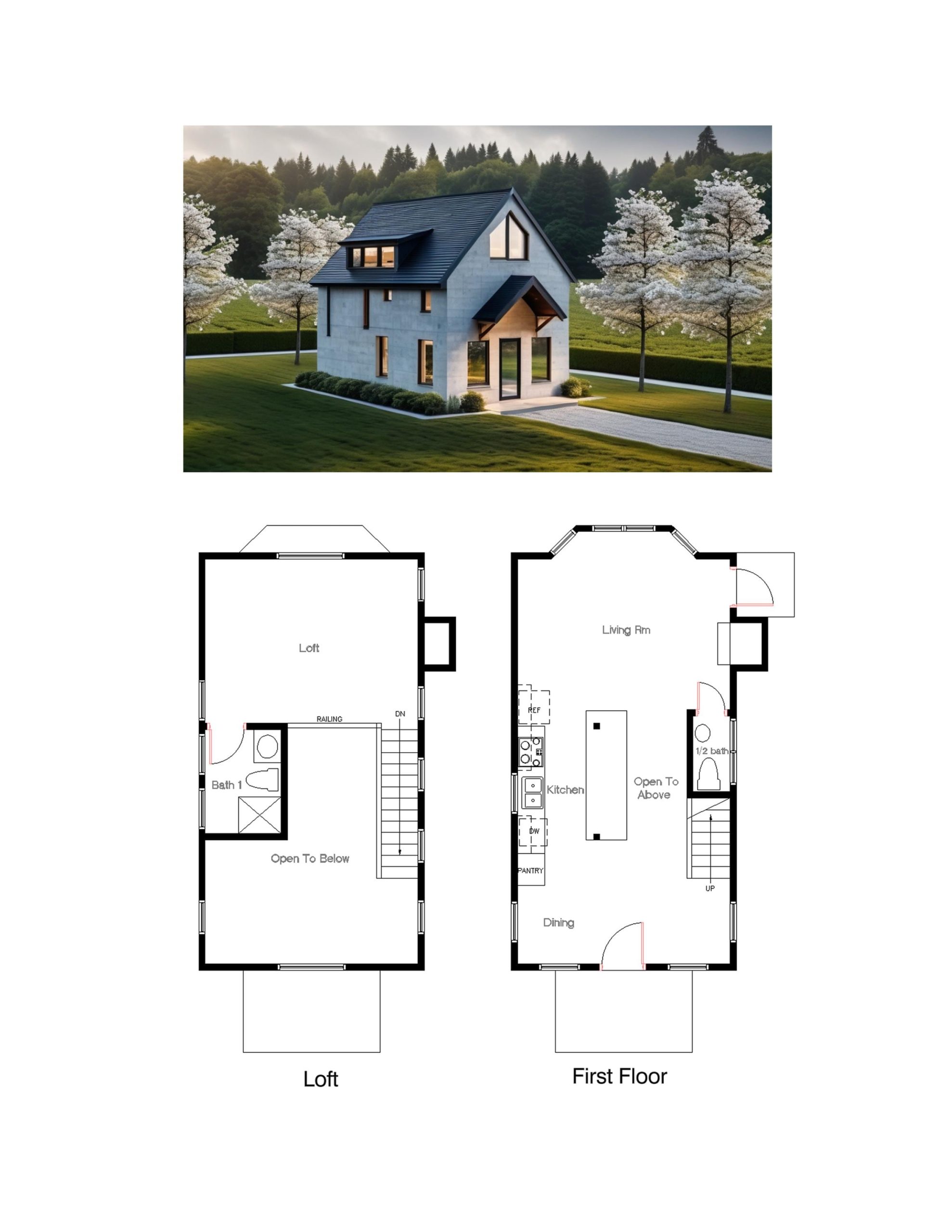 1 Bedroom/Loft 1 1/2 Bath (784Sf) Floor Plan W/ Loft Adu/Small House ... with regard to 1 Bedroom Loft Floor Plans