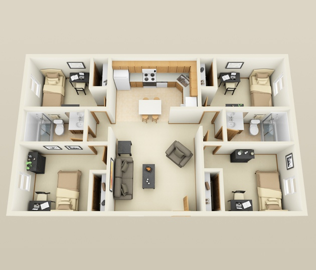 50 Four “4” Bedroom Apartment/House Plans | Architecture & Design inside How to Design an Affordable Four Bedroom Layout Without Wasting Valuable Square Footage