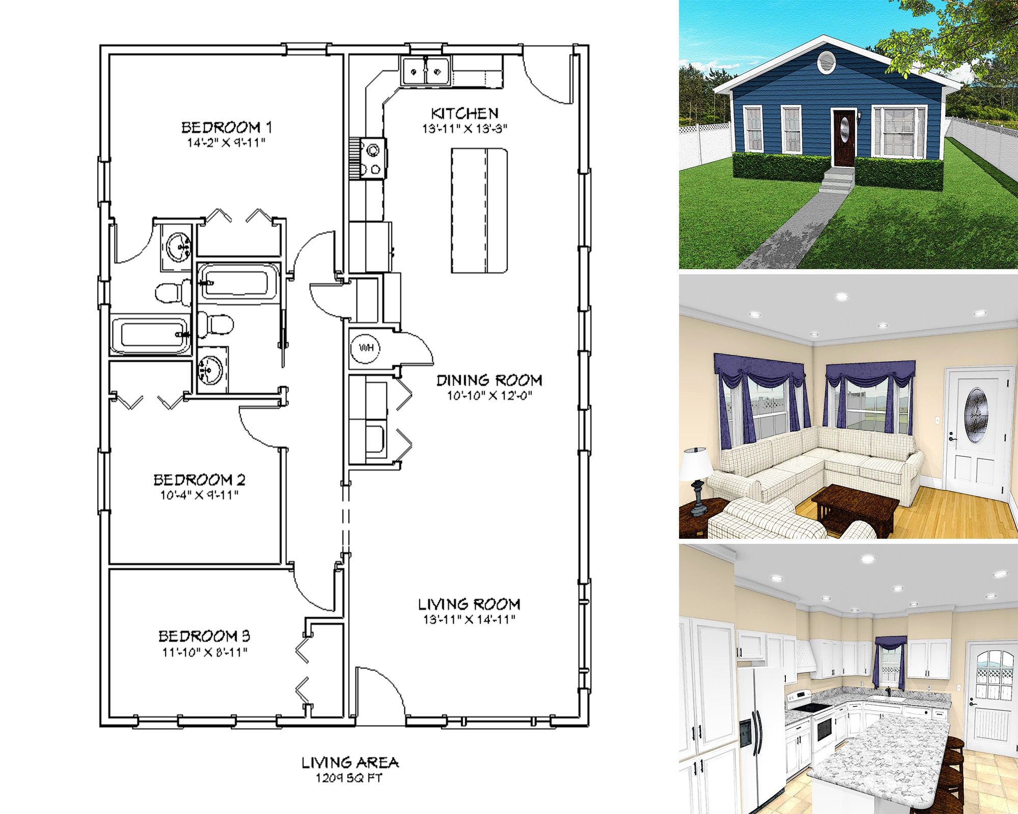 1200 Square Foot Three Bedroom Two Bathroom Floor Plan, One Story ... throughout Floor Plans For 1200 Sq Ft Homes