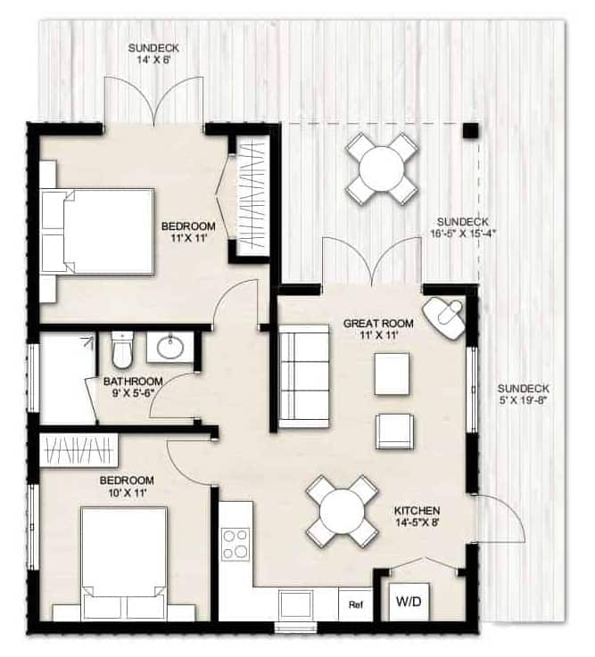 Cottage Style 2-Bedroom Single-Story Tiny Home With Open Living Space ... inside Cottage Floor Plans 2 Bedroom