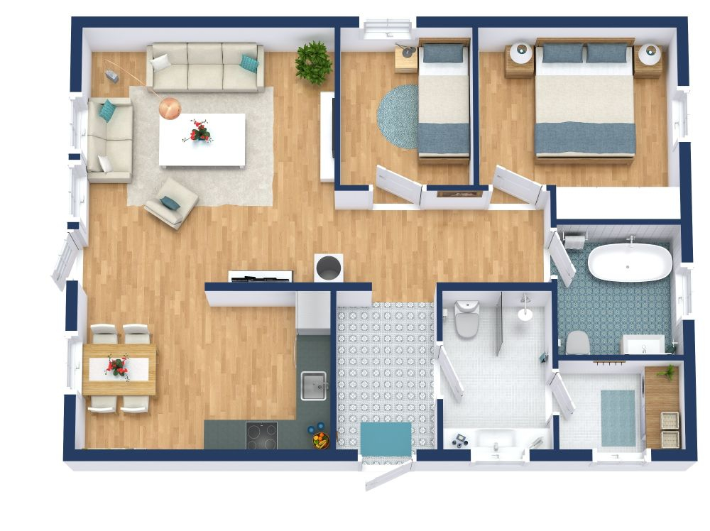 2 Bedroom Tiny House Floor Plan with regard to Creating Privacy and Flow in a Two Bedroom Tiny House Floor Plan