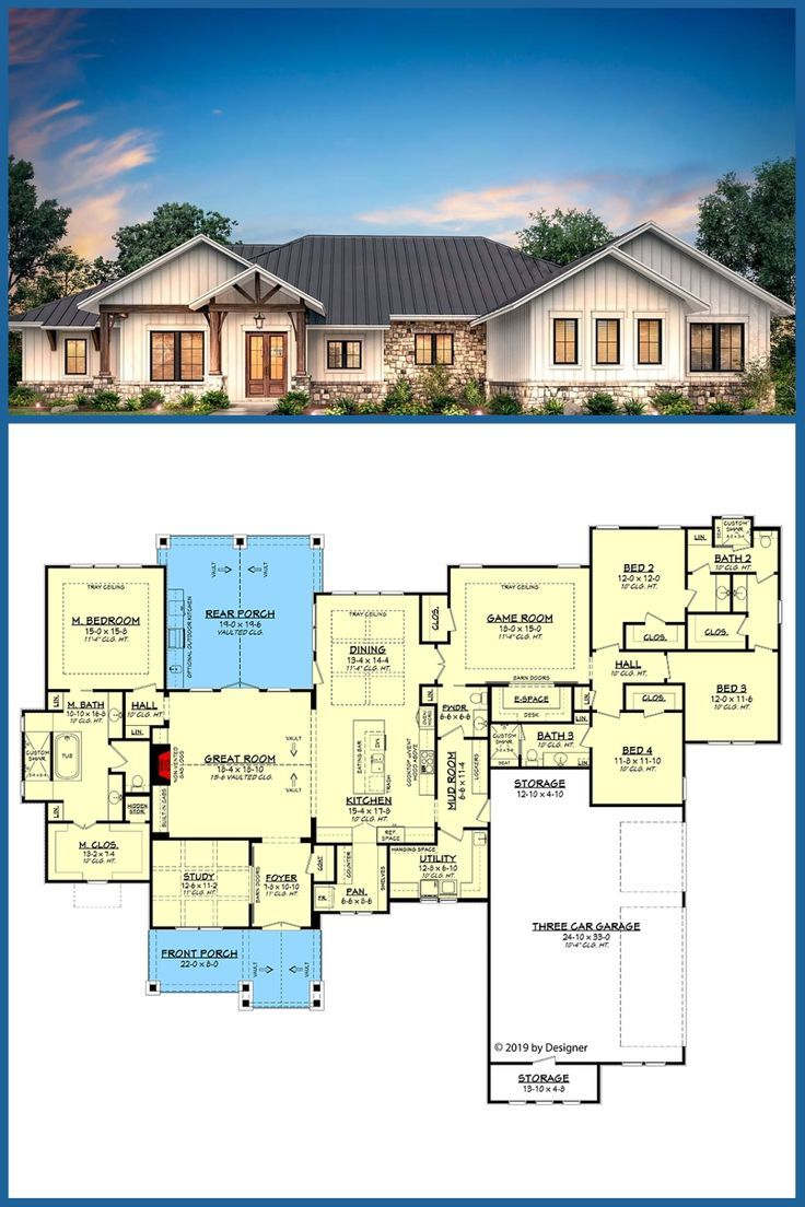 4-Bedroom 1-Story Hill Country Ranch Home With Vaulted Great Room ... in 4 Bedroom Floor Plans 1 Story