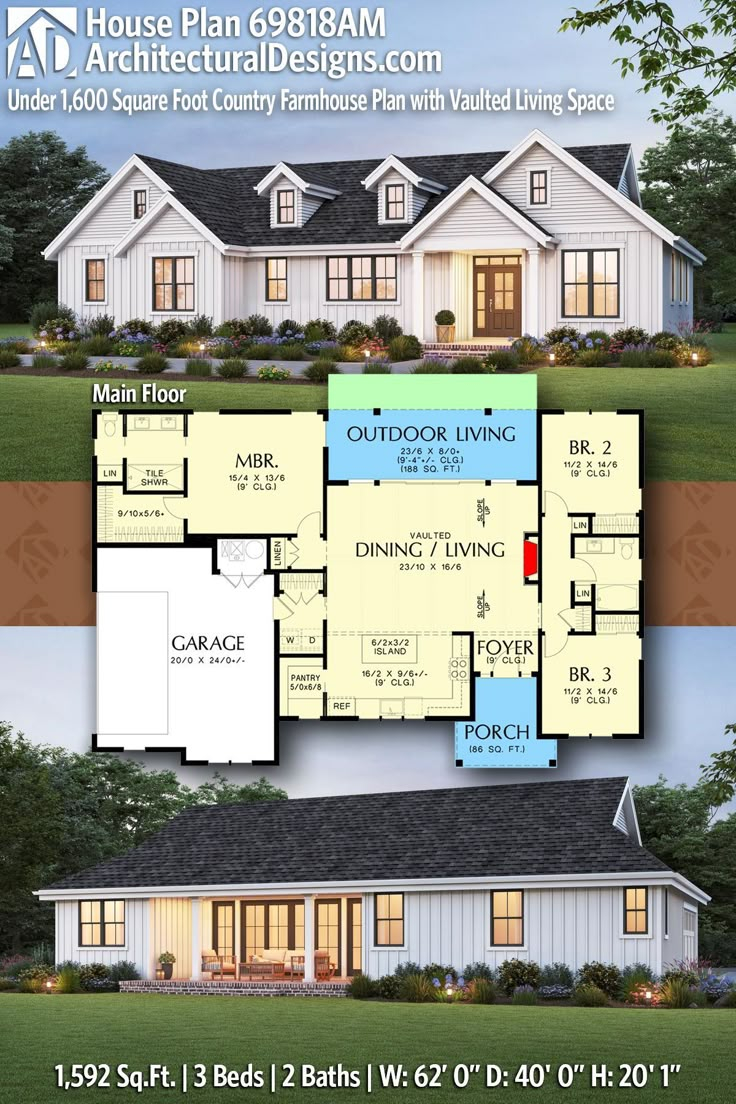 Plan 69818Am: Under 1,600 Square Foot Country Farmhouse Plan With ... intended for House Design In 1600 Sq Ft