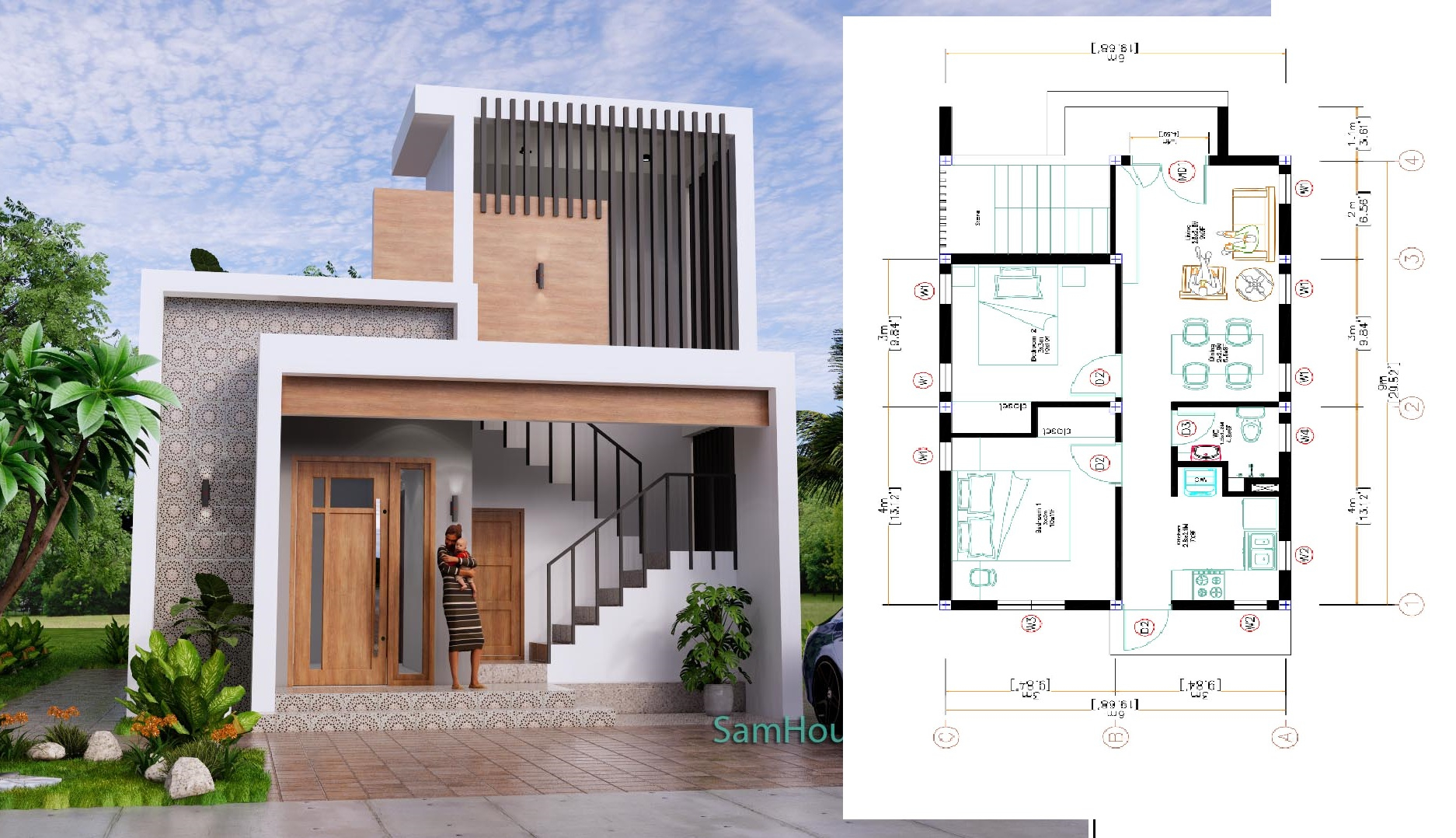 Two Bedrooms Duplex Small House Plan With 59 Sqm - Samphoas Plan in Low Cost 2 Bedroom Duplex Plans