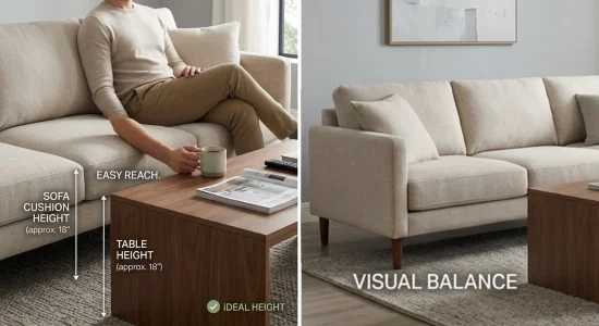 Coffee Table Dimension Guide | New Gill Furniture Ontario intended for Coffee Table Height and Distance from Sofa: Sizing Rules for Legroom and Traffic Flow