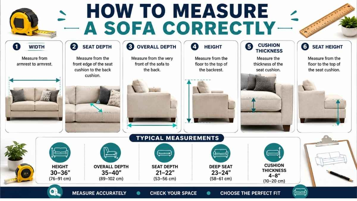 Sofa Seat Depth Chart & Standard Size Guide intended for Standard Loveseat Dimensions: Width, Depth, and the Clearances That Decide the Fit