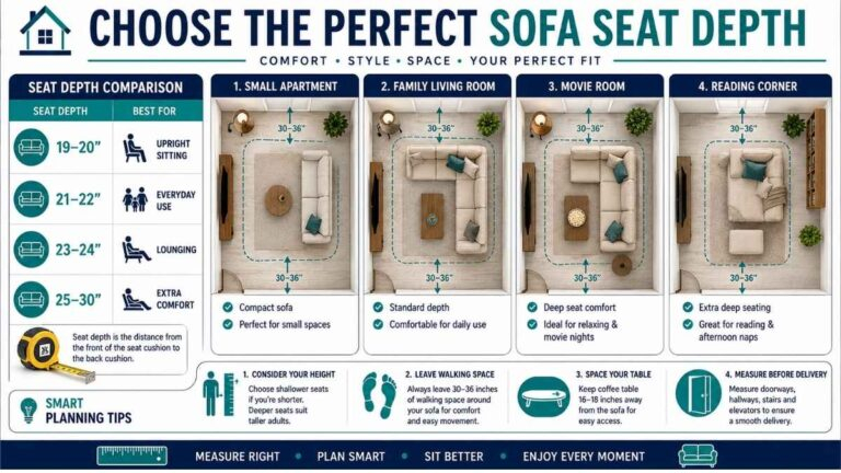 Sofa Seat Depth Chart & Standard Size Guide within How Deep Should A Sofa Be